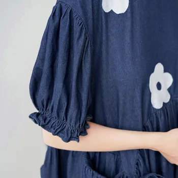 Imakokon bublina rukáv džínové šaty originální design Japonské roztomilé volné mid-délka ženské letní 203053