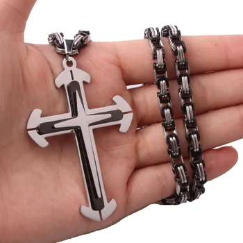 Dvě Velikosti Kříž Přívěsek Náhrdelníky pro Muže z Nerezové Oceli 3 Vrstvy Kříž Pánské Řetěz Náhrdelník Černá Stříbrná Barva