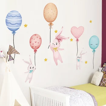 [shijuekongjian] Colorfull Balónky Samolepky na Zeď DIY Karikatura Králíci Zvířata Zeď Obtisky pro Děti Pokoje, Dětská Ložnice Dekorace