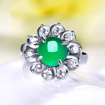 Dámské 925 Stříbro Zelený Achát Otevřít Prsten Zásnubní Svatební Dar Stříbrné Šperky Velkoobchod