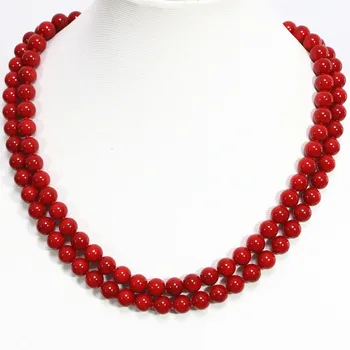Jemné imitace červeného korálu kulaté korálky náhrdelník 8,10,12 mm krásné ženy párty vhodné oblečení dlouhý řetěz šperky 36 palce B1488