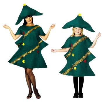 Nový Rok Vánoční Strom Outfit Máma a Girlds Cosplay Zelený Grinch Strana Perfomance Oblečení s Kloboukem Skřítek Vánoční Kostýmy