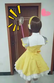 Cardcaptor Sakura kinomoto sakura cosplay kostým žluté šaty s vlasy příslušenství kompletní sada