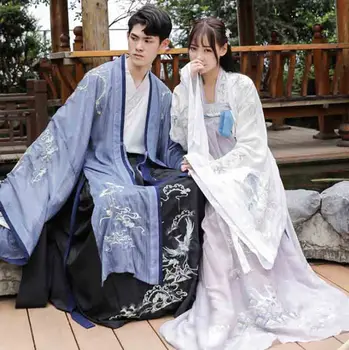 Plus Velikosti 3XL Výšivky Hanfu Páry Čínské Tradiční Hanfu Oblečení Fantasia Dospělé Cosplay Kostým Hanfu Modré Pro Muže A Ženy
