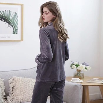 Ženy Zimní Teplé Sametové Pyžamo Luxusní Vlny Pyžama Ženské Plus Velikost Pyžamo Elegantní Pohodlné Turn-down Límec Pijama