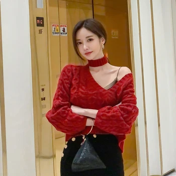 YAMDI pletené svetr ženy svetr elegantní 2020 roztomilé jarní zimní vintage nadrozměrné svetr korejské ženy, tlusté volné ohlávka