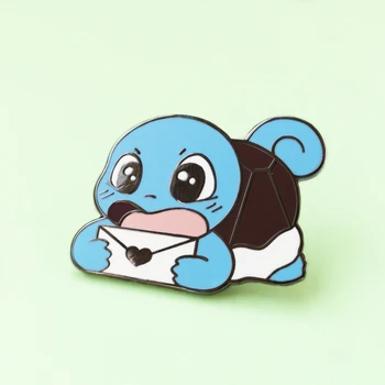 Roztomilý Squirtle Přečtěte Si Milostný Dopis, Tvrdé Skloviny Pin Módní Karikatura Pastelových Zvířat Medaile Brož Pokémonů Video Hry Fanoušky Dárek