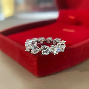 2020 Módní Real 925 Sterling Silver Šumivé Srdce Laboratoř Moissanite Diamantové Snubní Prsteny pro Ženy Jemné Šperky Dárek