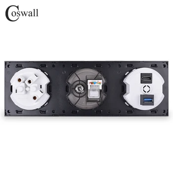 Coswall Všechny Hliníkové Nástěnné Panely EU Zásuvka + Samice TELEVIZNÍ Jack / CAT5E RJ45 Připojení Výstup + HDMI-kompatibilní 2.0 / USB 3.0 Port