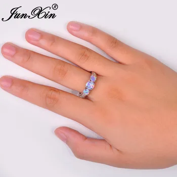 JUNXIN Módní Ženy Fialové ohnivý Opál Kroužky Stříbrné Barvy Šperky Vintage Svatební Prsteny Pro Ženy Kámen Prsten