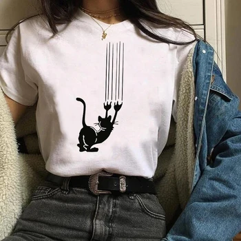Ženy Tisk Grafiky Kočka Vtipné Kreslené Krátký Rukáv Zvířat Příležitostný Tisk Šaty Lady Tees T Shirt Topy Ženy Dámské Tričko