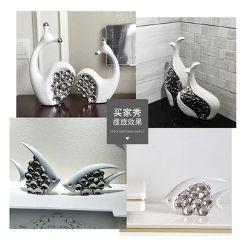 Stříbrná Bílá Polibek Ryby Váza Moderní Keramické Dekorační Články Pro Obývací Pokoj Domácí Dekorace Stříbrná Bublina