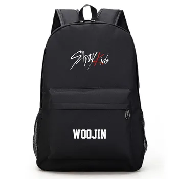 Kpop Zbloudilé děti Jednoduchý Černý batoh cestování školní taška Velká kapacita Opotřebení-odolné polyester kpop zbloudilé děti dodávky