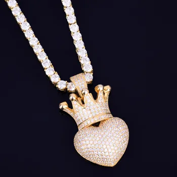 Koruna Srdce Náhrdelník & Přívěsek S 4mm Tenis Řetěz Zlaté Barvy AAA Kubické Zirkony pánská Ženy Hip Hop Rock Šperky