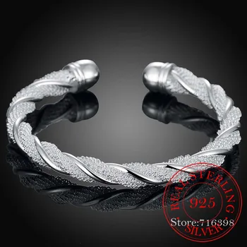 925 Sterling Silver Pro Ženy, Muže, Mesh Široká Pletená Náramek Náramek Řetěz Náramek Šperky Bijoux Šperky Punk