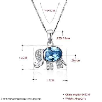 Elegantní Modrá Crystal Od Swarovski Roztomilý Slon Přívěsek Náhrdelník Jemné Šperky 925 Mincovní Stříbro Náhrdelník Dárek Pro Ženy, Lady