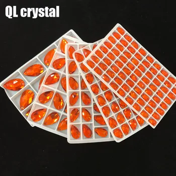 VŠECHNY Velikosti QL Crystal 2019 populární Oranžové červené Kapky Šít Na Kameny Crystal Drahokamu Šití Na 2 Otvory DIY Oděv, Šaty Dělat
