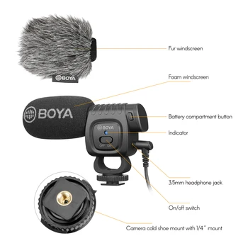 BOYA 3,5 mm Vysílání-Kvalitní Mini Velikost Kondenzátorový Mikrofon pro DSLR Fotoaparát, Videokamera, Smartphone, PC, Youtube Vlog Video Audio Mic