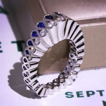 Jedinečný Styl Ženy Modrá Kulatý Zirkon Prsten Vintage Crystal Stříbrná Barva Lásky Zásnubní Prsten Módní Svatební Prsteny Pro Ženy