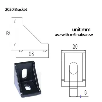 10ks 25pcs 2020 Černá Slot 6mm Rohu Úhel L Držáky Upevněte konektor Hliníkový Profil Příslušenství