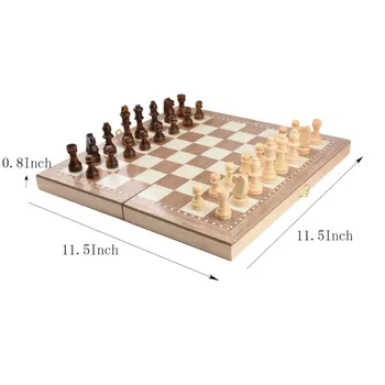 Zahraniční Obchod Hot Prodej Skládací Dřevěné Tří-in-one Šachy Šachy Deska z Masivního Dřeva Šachy 29.5*29*2 cm