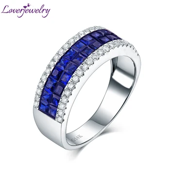 2020 Prsteny Pro Muže Fantastické Modré Princezna Sapphire Diamantový Prsten Real 14K Bílého Zlata Luxusní Design Jemné Šperky Pár Žena Prsten