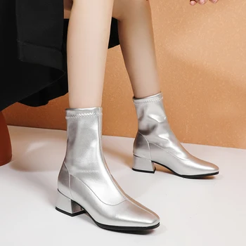 2020 Boty Ženy Podzim Nové Černé Bílé Kotníkové Boty Fashion Square Toe Kotníkové Boty Pohodlné Nízké Podpatky Dámské Boty boty Béžová