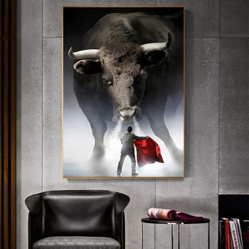Moderní Domácí Výzdoba Matador Bull Boj Umění Malířské Plátno Plakáty a Tisky Umění Zdi Skandinávských Zvířat Obraz pro Obývací Pokoj