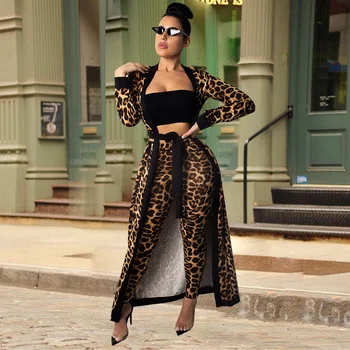 Tisk Leopard Africký Šaty pro Ženy 2 Ks Set Dashiki Africe Oblečení Kalhoty a Svetr Oblek Bazin Župan Africaine