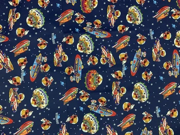 90x145cm Kreslený kosmické lodi hysterická mini polyesterové Tkaniny Tištěné Tkáních Telas DIY Patchwork, Šití ubrus, Závěs, Jídlo taška