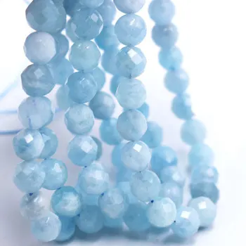 Tváří Modré Akvamaríny Volné Distanční Korálky z Přírodního Kamene Korálky 4 6 8 10 mm Pro Výrobu Šperků DIY Náramek Ucho Knoflíky Příslušenství