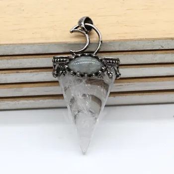 100-Unikátní Starožitný Stříbrný Pozlacený Půlměsíc S Geometrický Tvar Přívěsek, Přírodní Čirý Křemen Kámen Labradorit Šperky