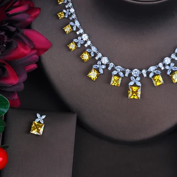 HIBRIDE Šumivé Žluté Zirkony Šperky Sady Pro Ženy Náušnice Náhrdelník Set Svatební Šaty, Doplňky, Párty, Dárky, N-482