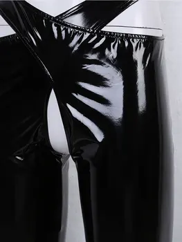 Dámské Femme Latexové Kostýmy Patent Kožené Kalhoty Exotické Kalhoty Bez Rozkroku Otevřený Rozkrok Bultt Díru Sissy Spodní Prádlo Noční Prádlo