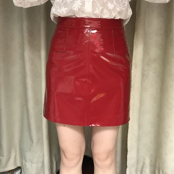Ženy Červená Originální Patent Kožené Sukně Zip, pravá Kůže Sukně Lady Krátký Sukně Přizpůsobení-lineskirt Sexy Mini