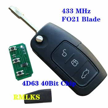 Nové 433Mhz 315Mhz 3 Knoflíky Skládání Vzdálené klíče od Auta Pro Ford 4 D 60 4D63 Čip Pro Ford 2 3 mondeo Focus Fiesta key Fob Fo21 Blade