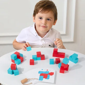 Děti Montessori Dřevěná hračka 3D Puzzle Pixy Kostky Prostorové Myšlení, Učení, Vzdělávací Dřevěná Hračka Pro Předškolní Dítě