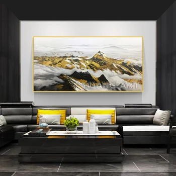 Velké Home Decor Art Ručně Malované Kvalitní Morden Zlaté Hory Krajina Olejomalba Na Plátně Krajina Akryl Obrázek