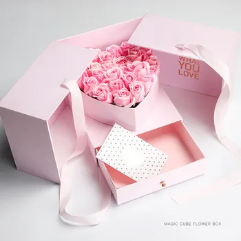 Nový Magic Cube truhlíky Dvojité Vrstvy Květinářství, Dárkové Balení Box 24x24x22cm Květinářství, Dárkové Balení Kytice Držáky