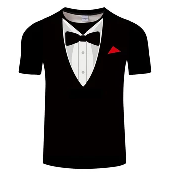 Motýlek 3D T košile Letní Mužů T košile, Smoking, Retro Kravatu Oblek 3D Tisk Tričko Ležérní Krátký Rukáv Streetwear Legrační Falešný Oblek Topy
