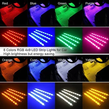 9 LED Auto Atmosféru Interiéru osvětlení prostoru pro Nohy Strip Světlo USB Nabíječka Dekor Lampa RGB 4ks