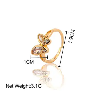 Nové Jednoduché Zlaté Barvy Kovové Geometrické Prsteny pro Ženy Móda Butterfly Crystal Otevřít Nastavitelné Kroužky Punk Hip-hop Šperky Dárek