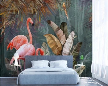 Vlastní tapety Severské moderní minimalistický tropické rostliny lesa flamingo TV pozadí zeď domácí dekorace nástěnná 3d tapety
