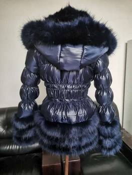 7XL Zimě velké umělé kožešiny límec silnější teplé přírodní kachna dolů kabáty ženy Vyměnitelné dolů bundy kožešinovým límcem teplé Dolů kabát F2091