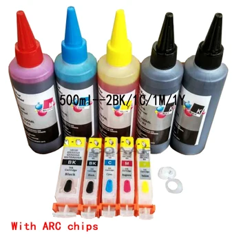 5 pack PGI-520 CLI-521 Plnitelné Cartridge kit +500ML Dye inkousty pro PIXMA MP620 MP620B MP628 MP630 MP638
