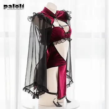 Paloli Služka Pokušení Roztomilé Zlého Démona s hlubokým Výstřihem Šaty Sexy Anime Cosplay Kostýmy Černá Červená Krajkové Sexy spodní Prádlo pro Ženy