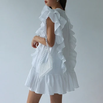 GALCAUR korejské Patchwork Prohrábnout Dámské Šaty O Krk Motýl Rukáv Vysokým Pasem Oversize Mini Šaty Ženské Oblečení Nový 2020