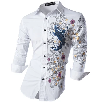 Sportrendy Pánské Košile Šaty Ležérní Dlouhý Rukáv Slim Fit Módní Dragon Stylové JZS091 White2