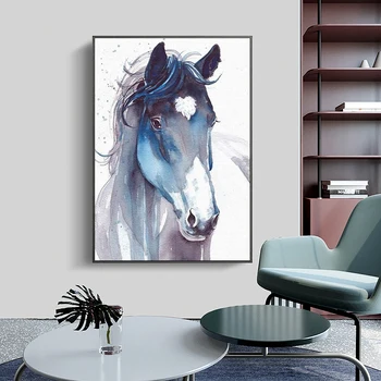 Nordic Cool Akvarel Koně, Divoká Zvířata, Plátno, Malba, Plakáty, Tisky Cuadros Umění Nástěnné Obrázky pro Obývací Pokoj Dekor