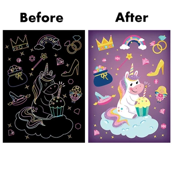 9Pcs/Set Magic Rainbow Color Nuly Umění Malování na Papír, Karta Sada Kreslený Dinosaurus Unicorn Rýsovacím prkně Děti DIY Vzdělávací Hračky
